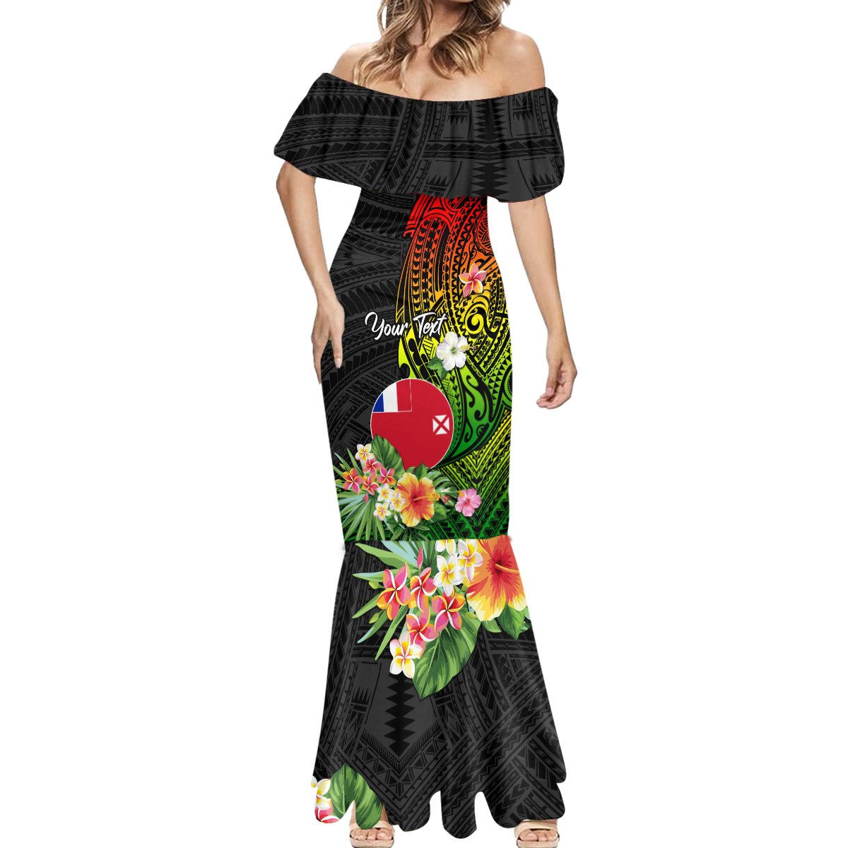 Wallis and Futuna Victory Day Mermaid Dress Tribal Polynesian Tattoo and Hibiscus Flower LT03 - Polynesian Pride