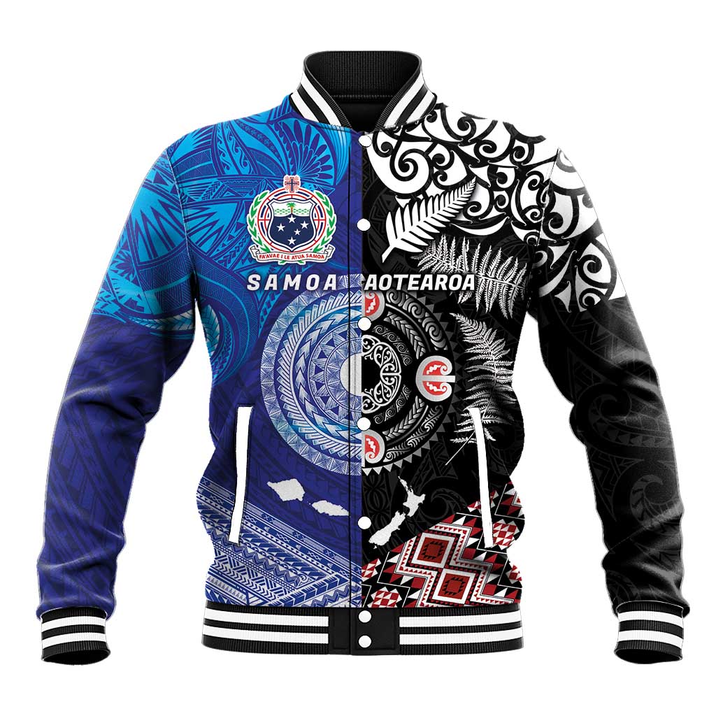 Samoa and Aotearoa Together Baseball Jacket Tatau Art Tattoos-Taniko and Maori with Fern