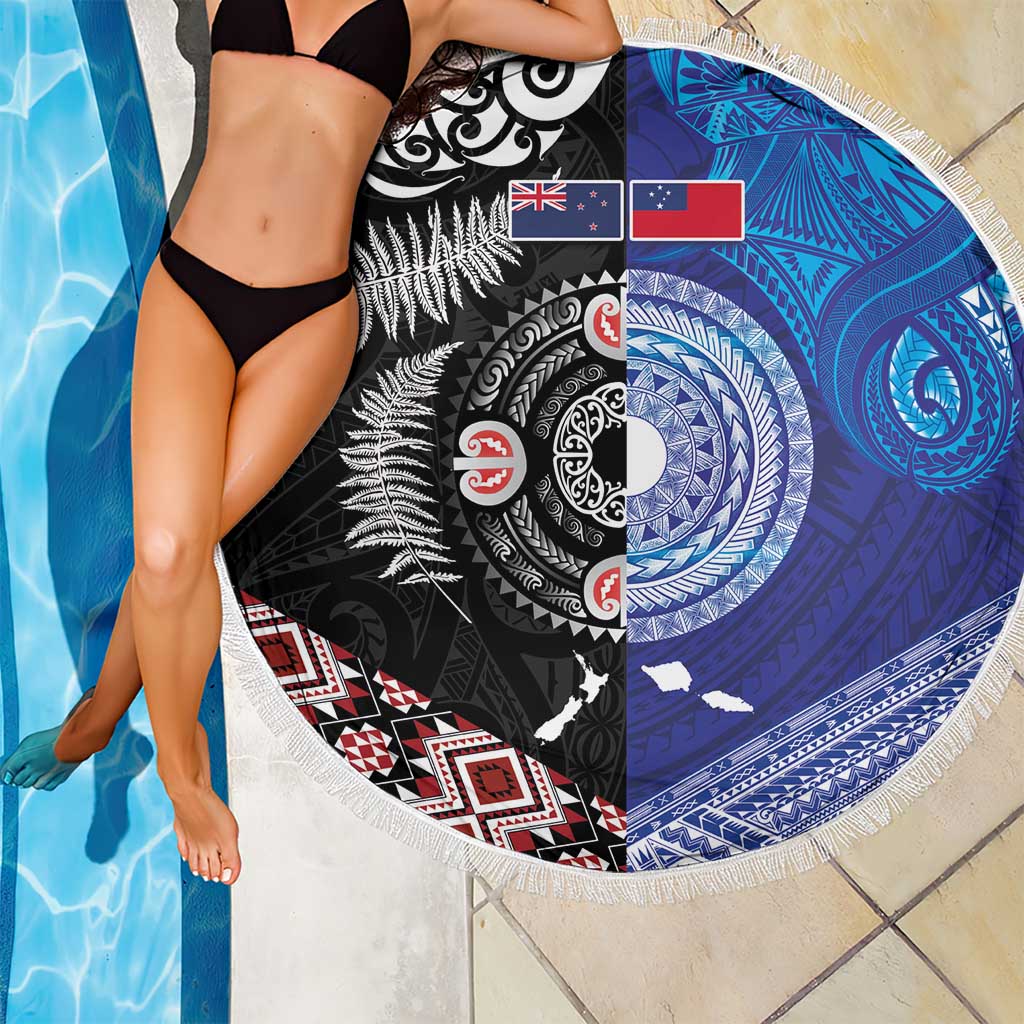 Samoa and Aotearoa Together Beach Blanket Tatau Art Tattoos-Taniko and Maori with Fern