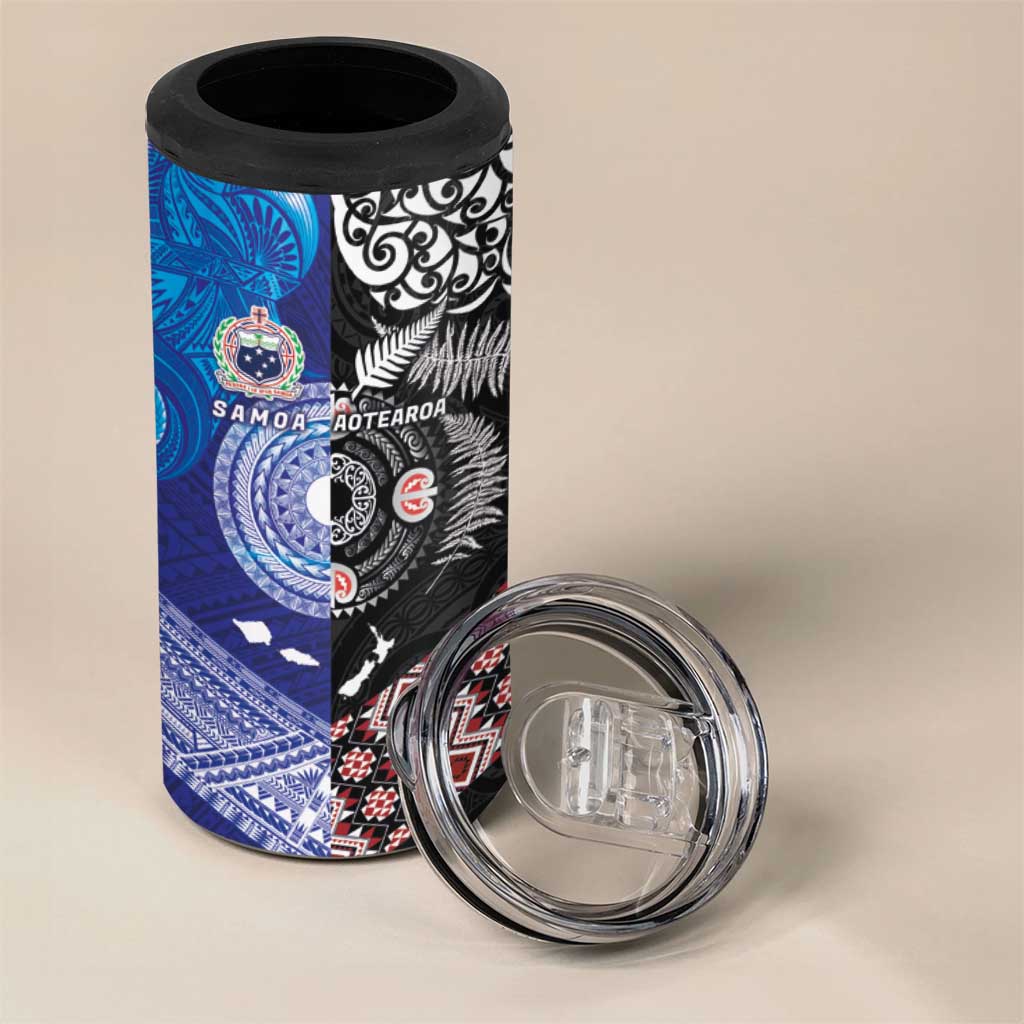 Samoa and Aotearoa Together 4 in 1 Can Cooler Tumbler Tatau Art Tattoos-Taniko and Maori with Fern