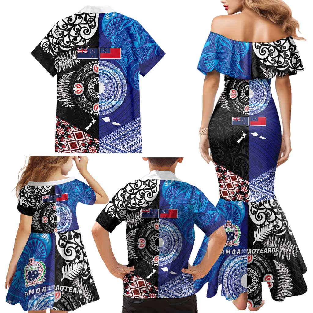 Samoa and Aotearoa Together Family Matching Mermaid Dress and Hawaiian Shirt Tatau Art Tattoos-Taniko and Maori with Fern LT03 - Polynesian Pride