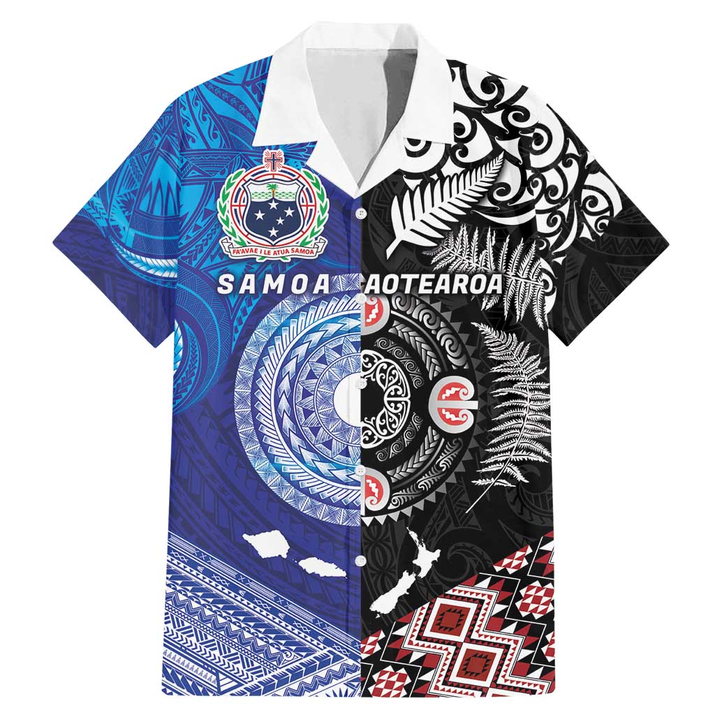 Samoa and Aotearoa Together Family Matching Mermaid Dress and Hawaiian Shirt Tatau Art Tattoos-Taniko and Maori with Fern LT03 Dad's Shirt - Short Sleeve Black - Polynesian Pride