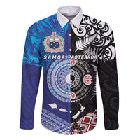 Samoa and Aotearoa Together Family Matching Mermaid Dress and Hawaiian Shirt Tatau Art Tattoos-Taniko and Maori with Fern LT03 Dad's Shirt - Long Sleeve Black - Polynesian Pride