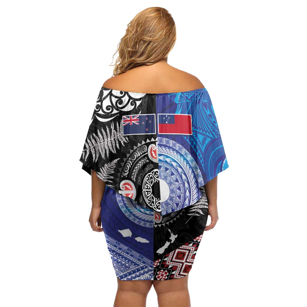 Samoa and Aotearoa Together Family Matching Off Shoulder Short Dress and Hawaiian Shirt Tatau Art Tattoos-Taniko and Maori with Fern LT03 - Polynesian Pride