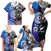 Samoa and Aotearoa Together Family Matching Short Sleeve Bodycon Dress and Hawaiian Shirt Tatau Art Tattoos-Taniko and Maori with Fern LT03 - Polynesian Pride