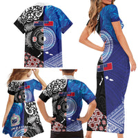 Samoa and Aotearoa Together Family Matching Short Sleeve Bodycon Dress and Hawaiian Shirt Tatau Art Tattoos-Taniko and Maori with Fern LT03 - Polynesian Pride