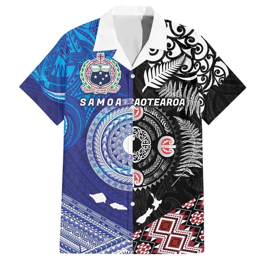 Samoa and Aotearoa Together Family Matching Short Sleeve Bodycon Dress and Hawaiian Shirt Tatau Art Tattoos-Taniko and Maori with Fern LT03 Dad's Shirt - Short Sleeve Black - Polynesian Pride