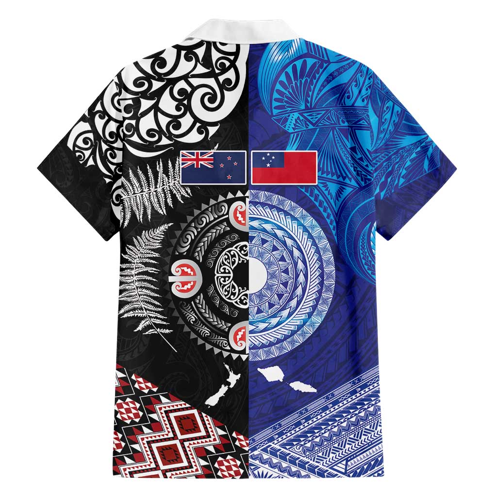 Samoa and Aotearoa Together Family Matching Short Sleeve Bodycon Dress and Hawaiian Shirt Tatau Art Tattoos-Taniko and Maori with Fern LT03 - Polynesian Pride