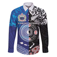 Samoa and Aotearoa Together Family Matching Short Sleeve Bodycon Dress and Hawaiian Shirt Tatau Art Tattoos-Taniko and Maori with Fern LT03 Dad's Shirt - Long Sleeve Black - Polynesian Pride