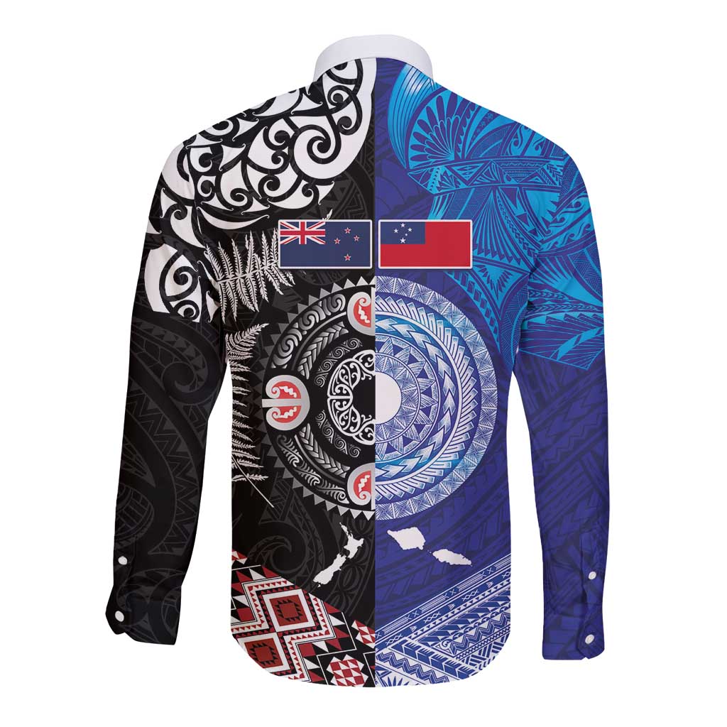 Samoa and Aotearoa Together Long Sleeve Button Shirt Tatau Art Tattoos-Taniko and Maori with Fern