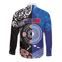 Samoa and Aotearoa Together Long Sleeve Button Shirt Tatau Art Tattoos-Taniko and Maori with Fern