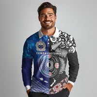 Samoa and Aotearoa Together Long Sleeve Polo Shirt Tatau Art Tattoos-Taniko and Maori with Fern