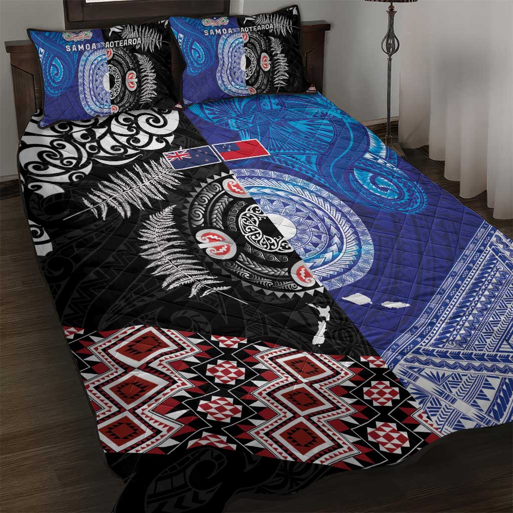 Samoa and Aotearoa Together Quilt Bed Set Tatau Art Tattoos-Taniko and Maori with Fern
