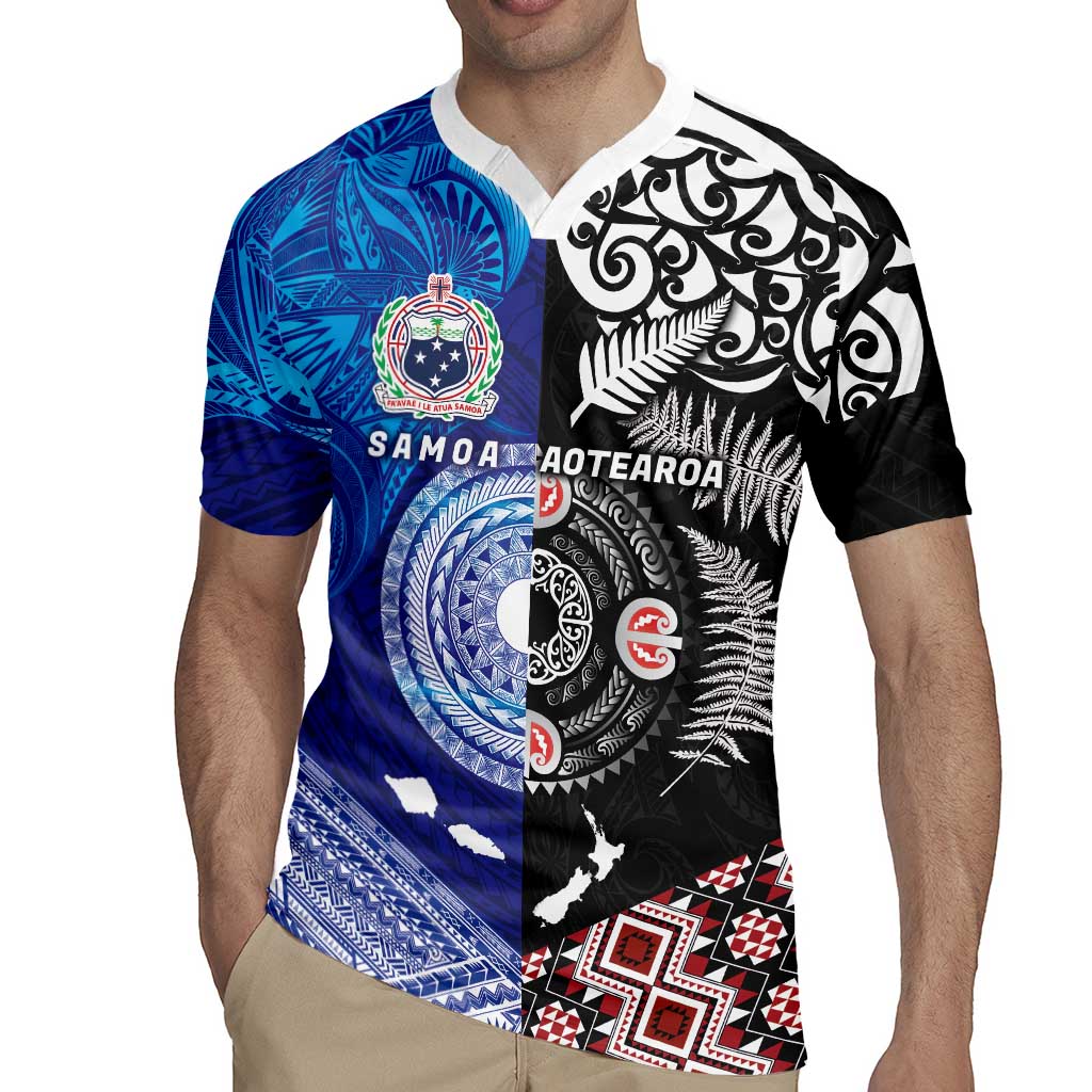 Samoa and Aotearoa Together Rugby Jersey Tatau Art Tattoos-Taniko and Maori with Fern