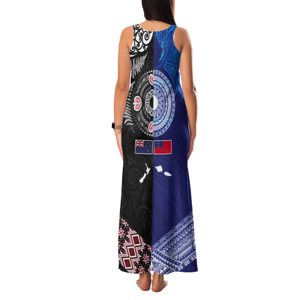 Samoa and Aotearoa Together Tank Maxi Dress Tatau Art Tattoos-Taniko and Maori with Fern
