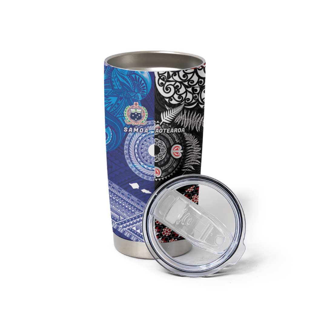 Samoa and Aotearoa Together Tumbler Cup Tatau Art Tattoos-Taniko and Maori with Fern