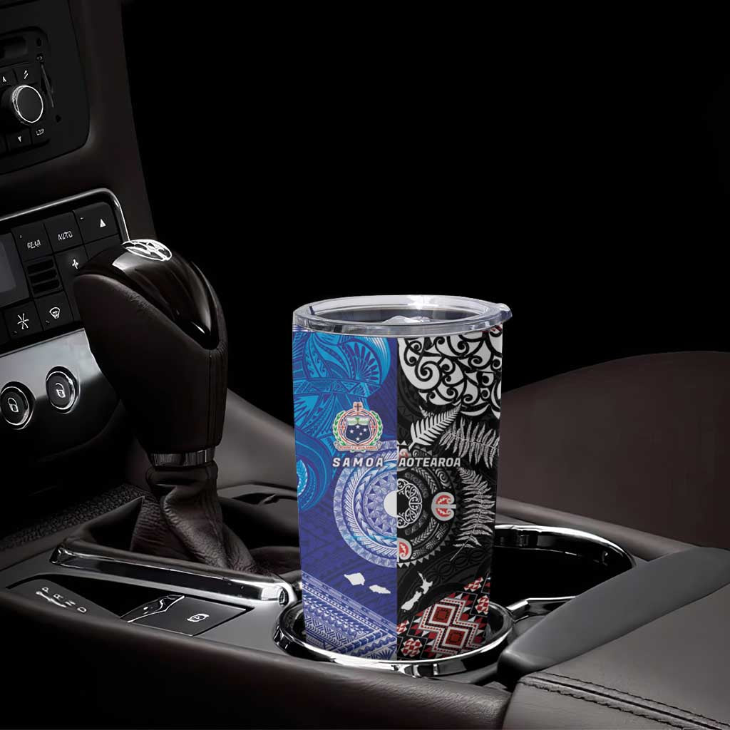 Samoa and Aotearoa Together Tumbler Cup Tatau Art Tattoos-Taniko and Maori with Fern