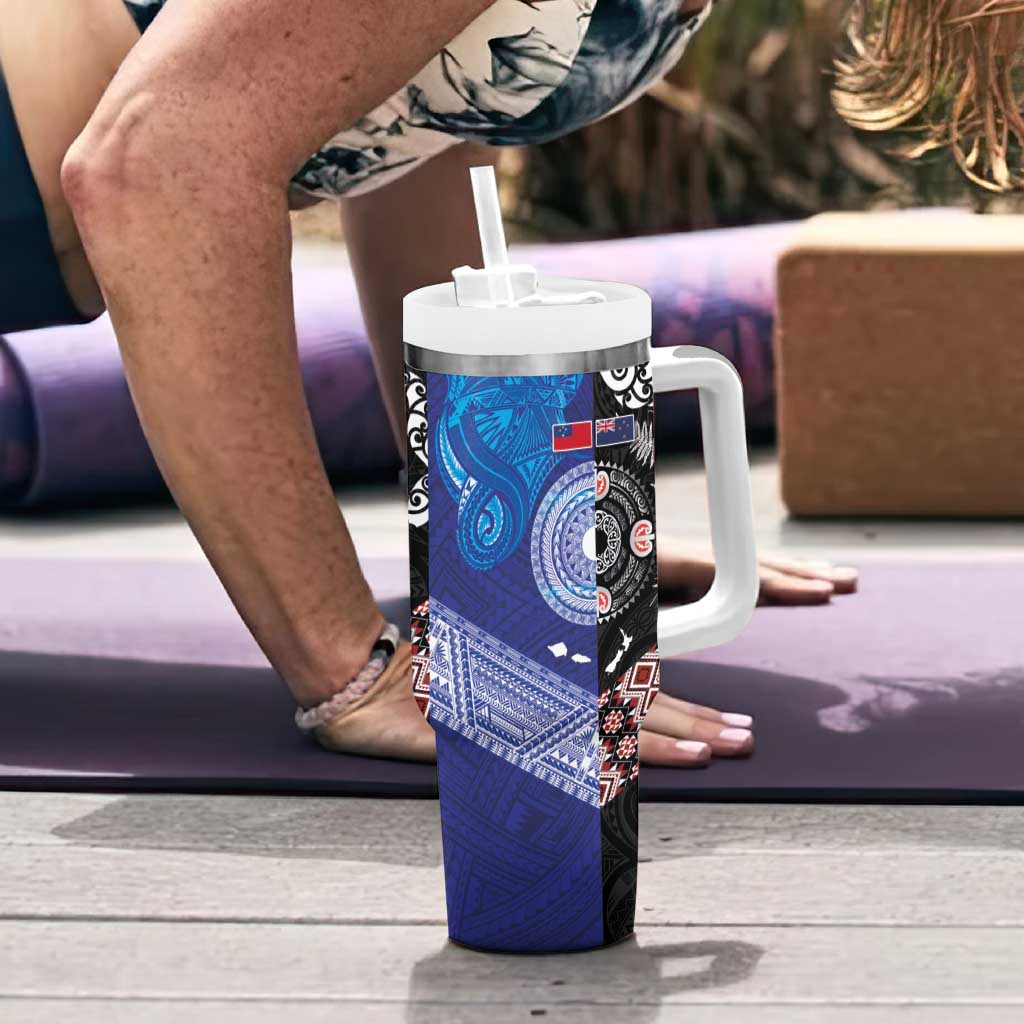 Samoa and Aotearoa Together Tumbler With Handle Tatau Art Tattoos-Taniko and Maori with Fern