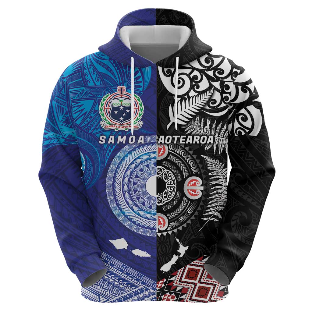 Samoa and Aotearoa Together Zip Hoodie Tatau Art Tattoos-Taniko and Maori with Fern
