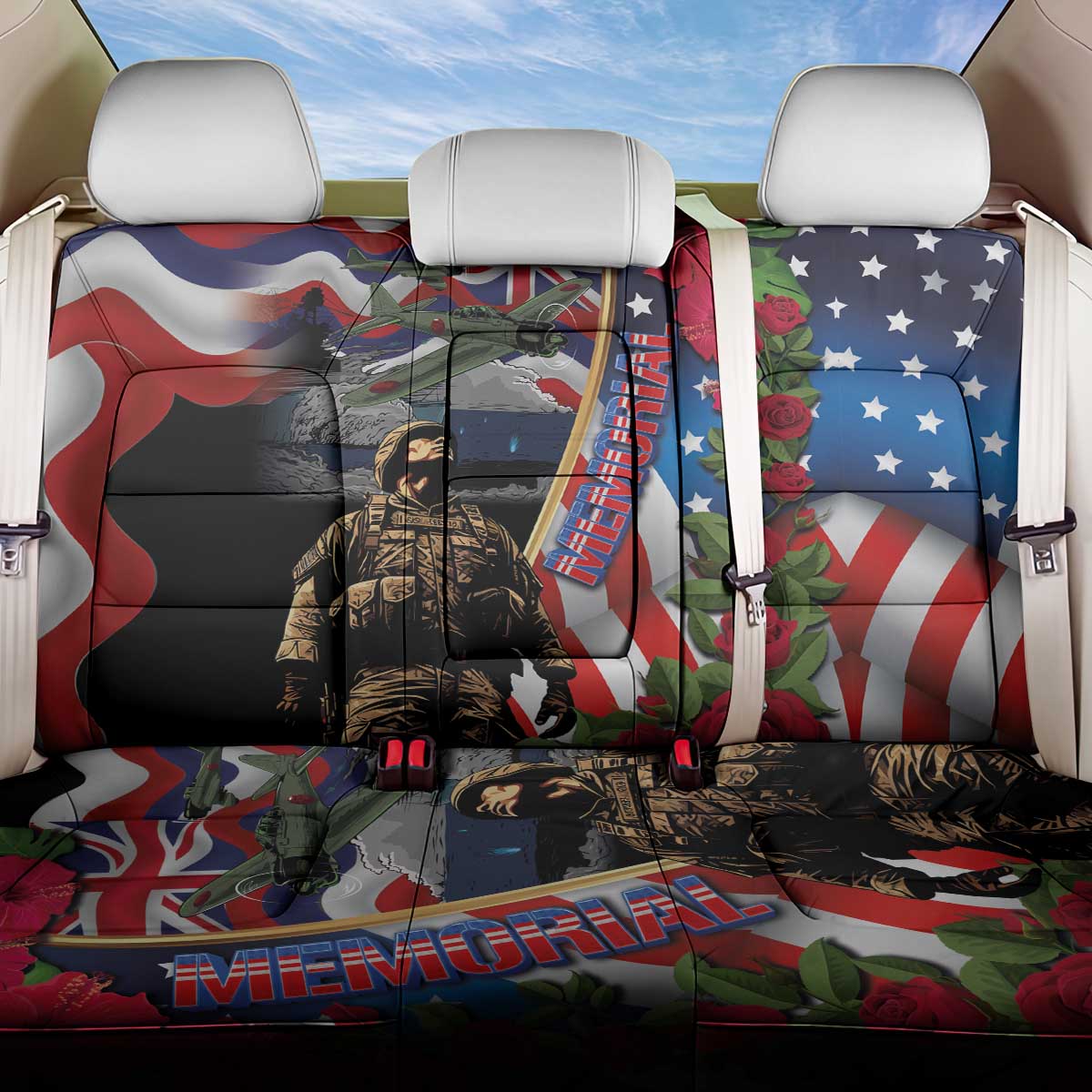 Hawaii and United States Memorial Day Back Car Seat Cover Honor and Remember The Fallen