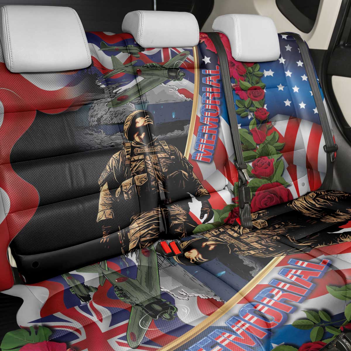 Hawaii and United States Memorial Day Back Car Seat Cover Honor and Remember The Fallen
