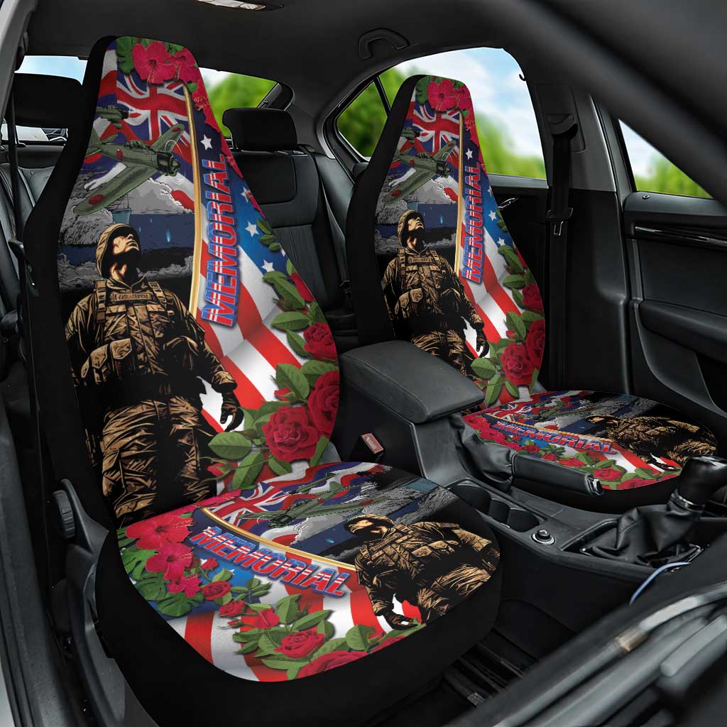 Hawaii and United States Memorial Day Car Seat Cover Honor and Remember The Fallen