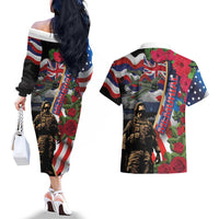 Hawaii and United States Memorial Day Couples Matching Off The Shoulder Long Sleeve Dress and Hawaiian Shirt Honor and Remember The Fallen LT03 - Polynesian Pride