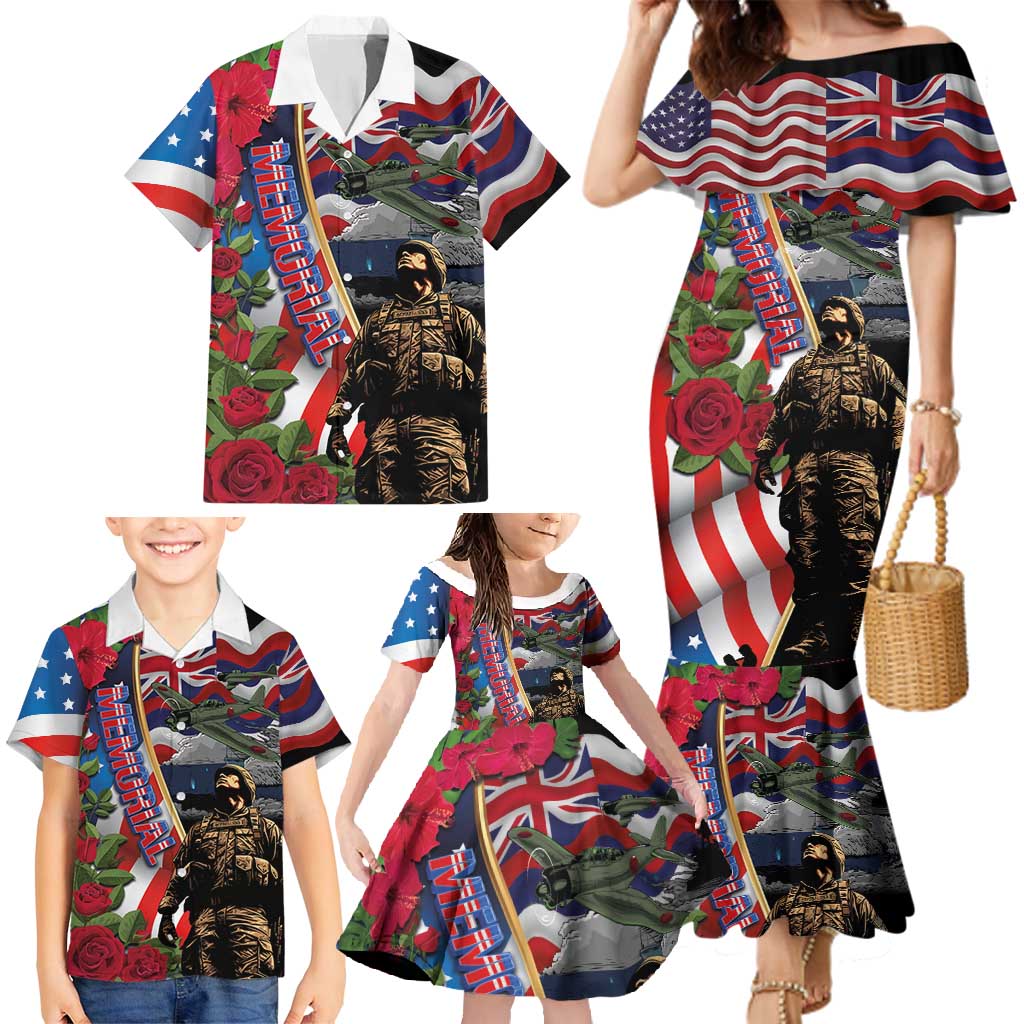 Hawaii and United States Memorial Day Family Matching Mermaid Dress and Hawaiian Shirt Honor and Remember The Fallen LT03 - Polynesian Pride