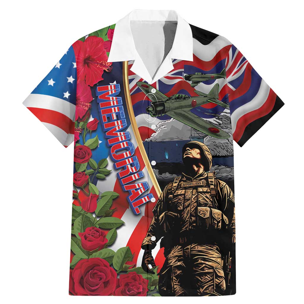 Hawaii and United States Memorial Day Family Matching Mermaid Dress and Hawaiian Shirt Honor and Remember The Fallen LT03 Dad's Shirt - Short Sleeve Blue - Polynesian Pride