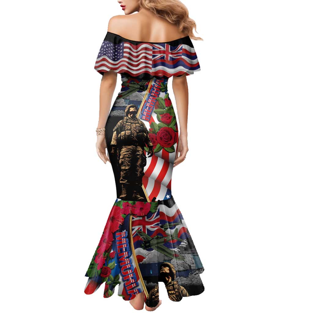 Hawaii and United States Memorial Day Family Matching Mermaid Dress and Hawaiian Shirt Honor and Remember The Fallen LT03 - Polynesian Pride
