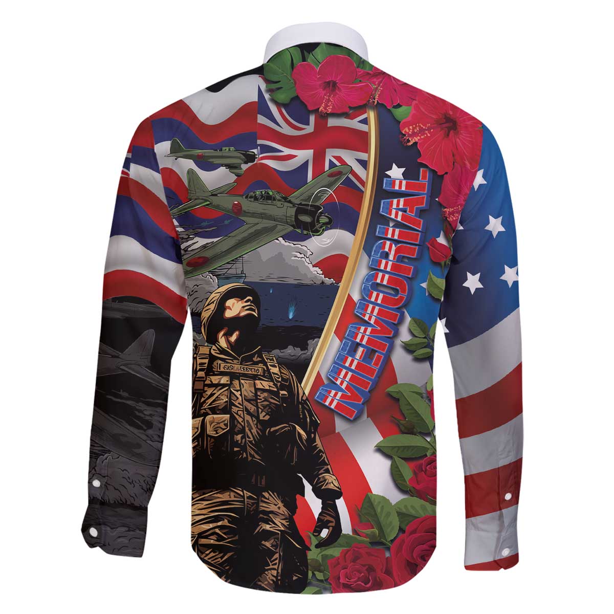 Hawaii and United States Memorial Day Family Matching Off The Shoulder Long Sleeve Dress and Hawaiian Shirt Honor and Remember The Fallen LT03 - Polynesian Pride