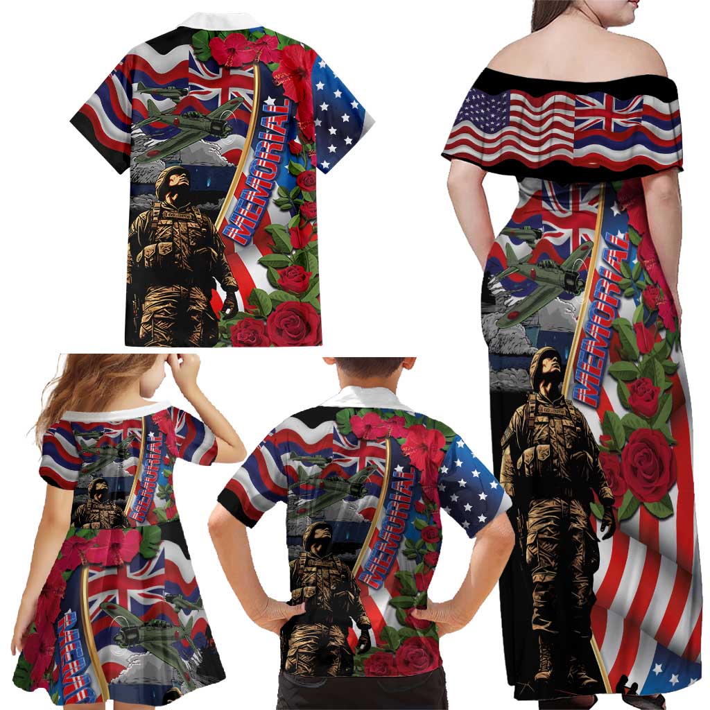 Hawaii and United States Memorial Day Family Matching Off Shoulder Maxi Dress and Hawaiian Shirt Honor and Remember The Fallen LT03 - Polynesian Pride