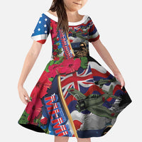 Hawaii and United States Memorial Day Family Matching Puletasi and Hawaiian Shirt Honor and Remember The Fallen LT03 Daughter's Dress Blue - Polynesian Pride
