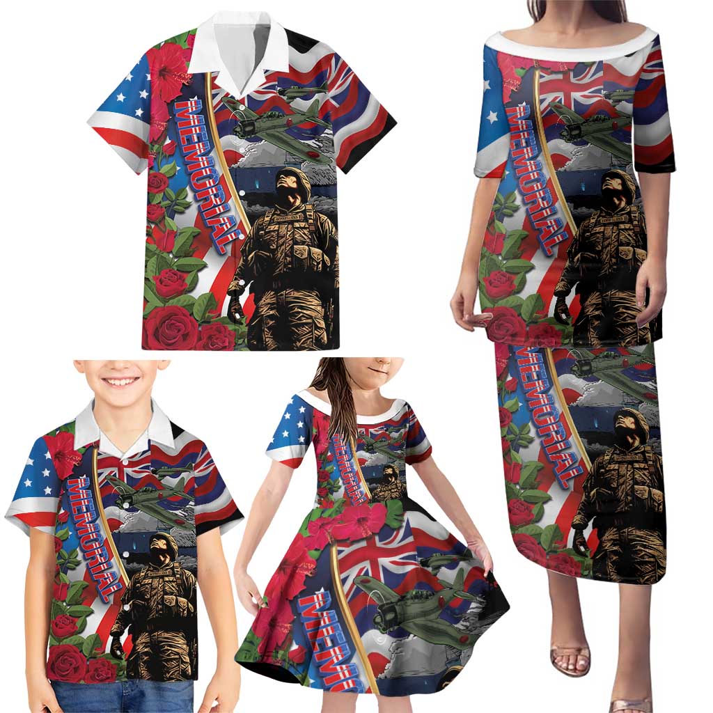 Hawaii and United States Memorial Day Family Matching Puletasi and Hawaiian Shirt Honor and Remember The Fallen LT03 - Polynesian Pride