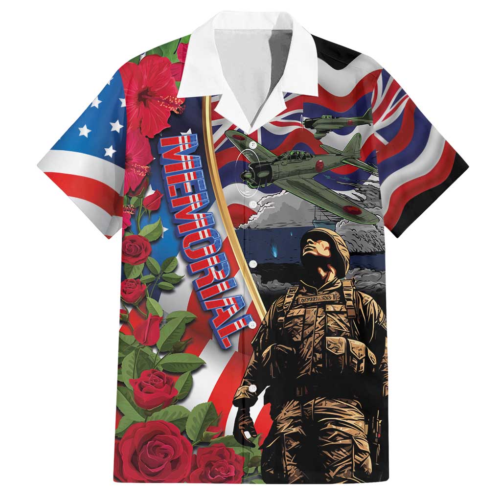 Hawaii and United States Memorial Day Family Matching Puletasi and Hawaiian Shirt Honor and Remember The Fallen LT03 Dad's Shirt - Short Sleeve Blue - Polynesian Pride