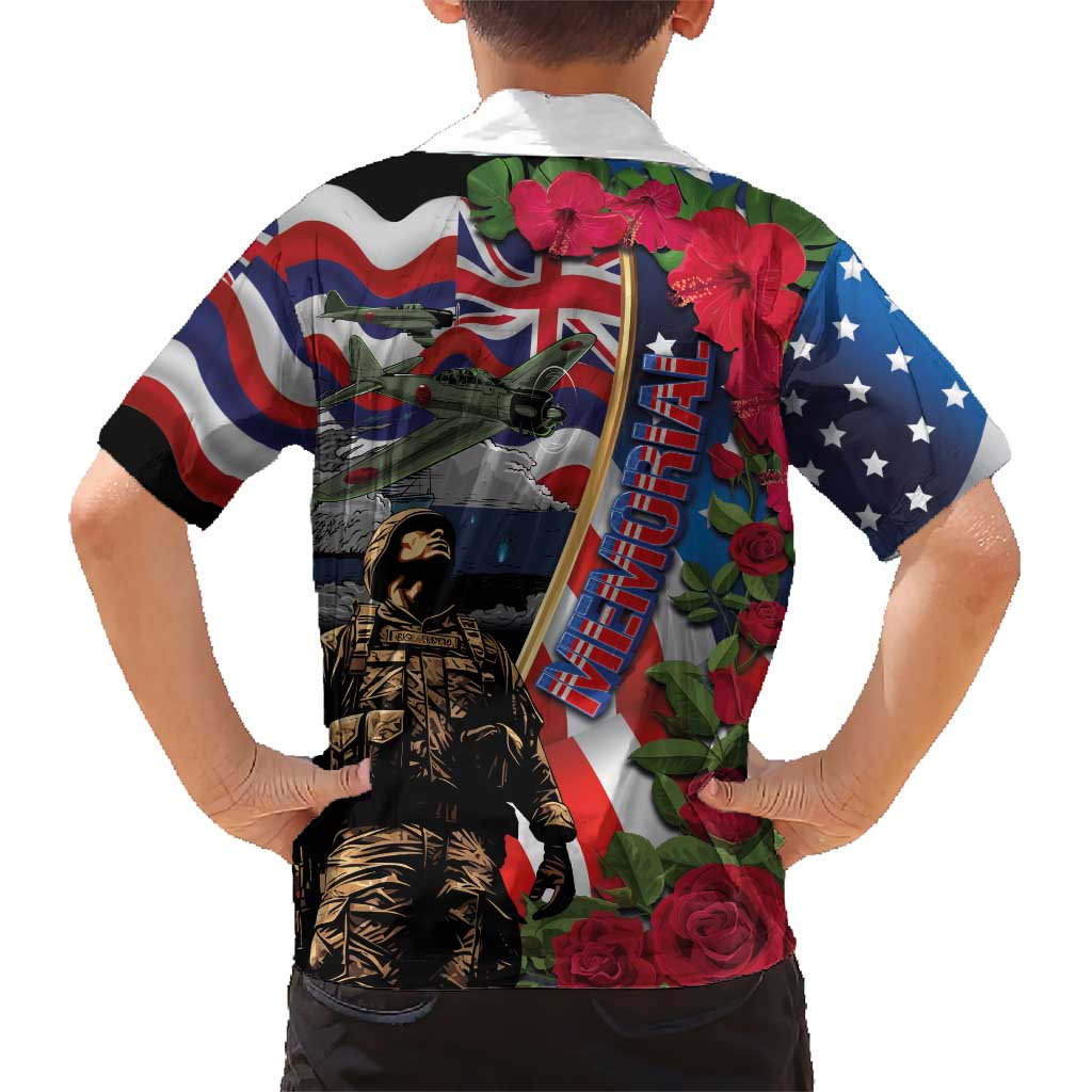 Hawaii and United States Memorial Day Kid Hawaiian Shirt Honor and Remember The Fallen