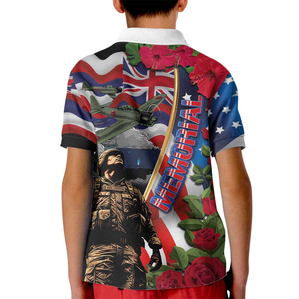 Hawaii and United States Memorial Day Kid Polo Shirt Honor and Remember The Fallen