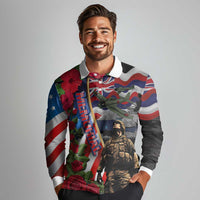 Hawaii and United States Memorial Day Long Sleeve Polo Shirt Honor and Remember The Fallen