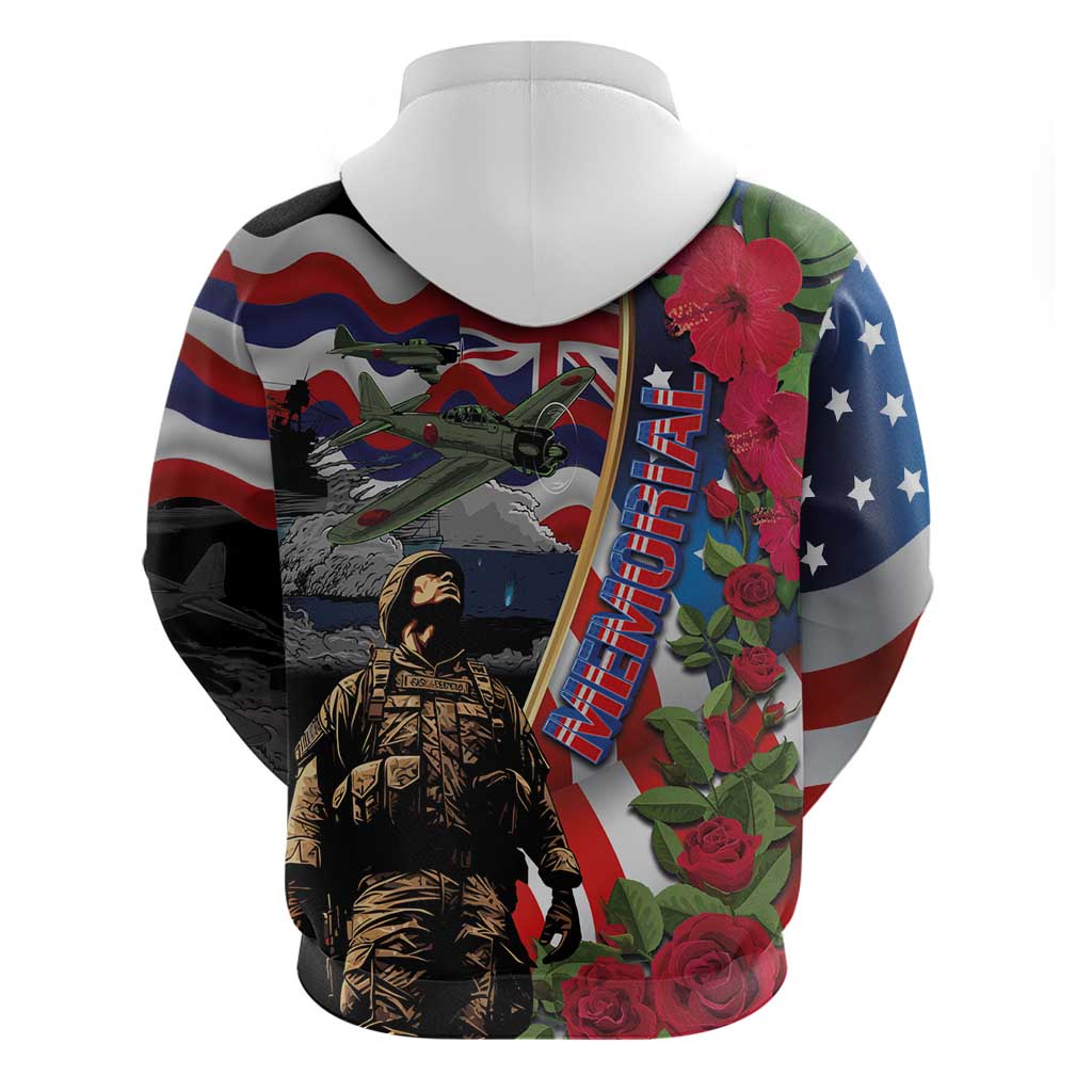 Hawaii and United States Memorial Day Zip Hoodie Honor and Remember The Fallen