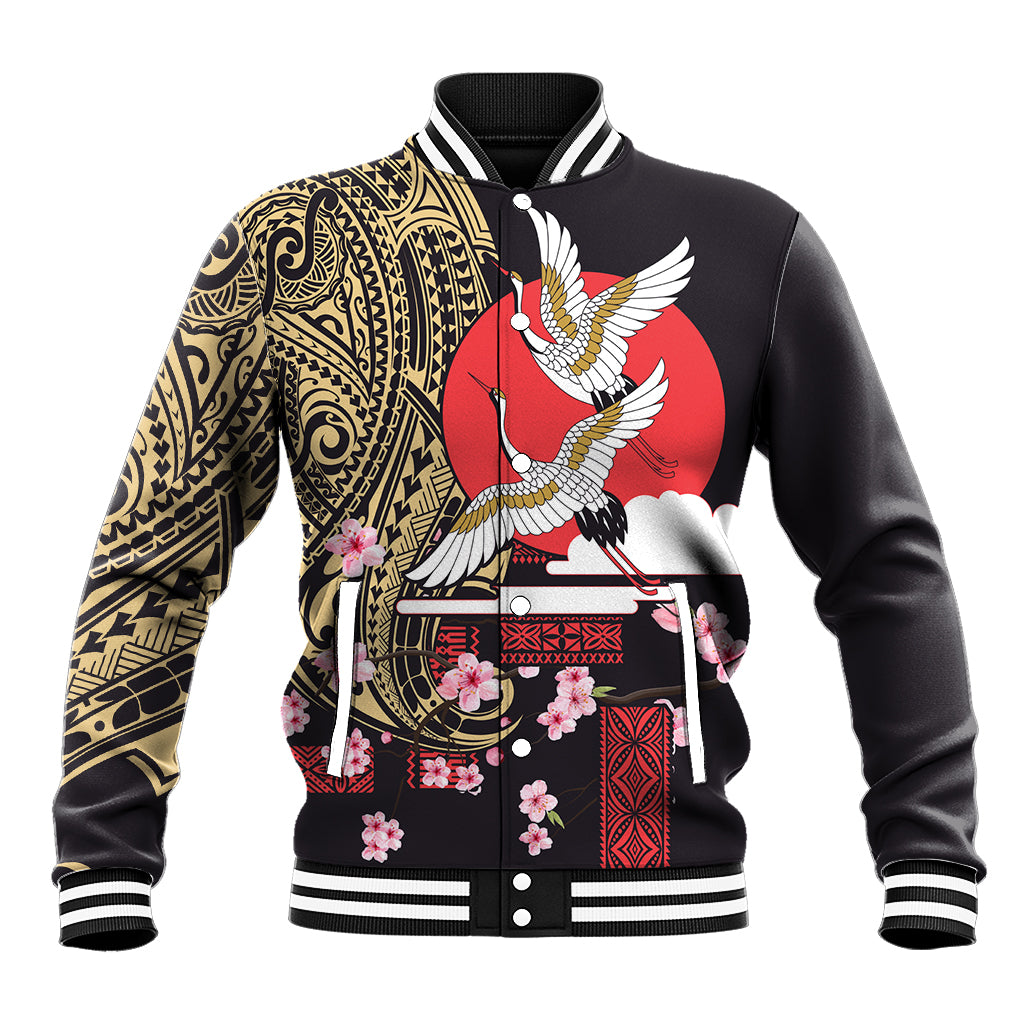 Japanese Culture and Hawaiian Tribal Baseball Jacket Sakura Blossom Tapa Pattern
