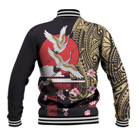 Japanese Culture and Hawaiian Tribal Baseball Jacket Sakura Blossom Tapa Pattern