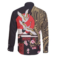 Japanese Culture and Hawaiian Tribal Family Matching Mermaid Dress and Hawaiian Shirt Sakura Blossom Tapa Pattern LT03 - Polynesian Pride