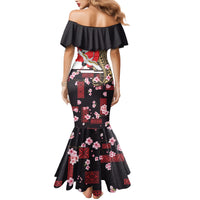 Japanese Culture and Hawaiian Tribal Family Matching Mermaid Dress and Hawaiian Shirt Sakura Blossom Tapa Pattern LT03 - Polynesian Pride