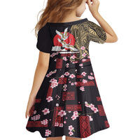 Japanese Culture and Hawaiian Tribal Family Matching Puletasi and Hawaiian Shirt Sakura Blossom Tapa Pattern LT03 - Polynesian Pride