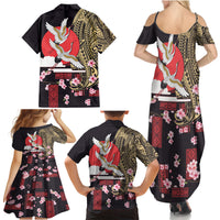 Japanese Culture and Hawaiian Tribal Family Matching Summer Maxi Dress and Hawaiian Shirt Sakura Blossom Tapa Pattern LT03 - Polynesian Pride