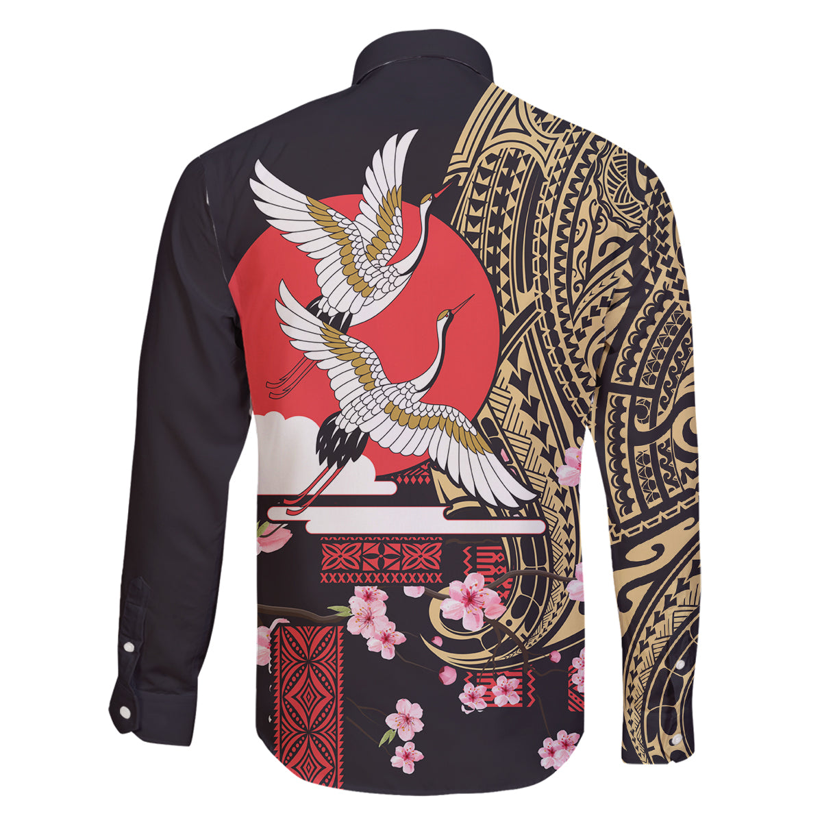 Japanese Culture and Hawaiian Tribal Family Matching Summer Maxi Dress and Hawaiian Shirt Sakura Blossom Tapa Pattern LT03 - Polynesian Pride