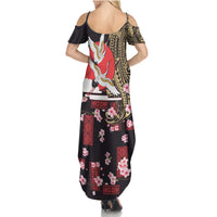 Japanese Culture and Hawaiian Tribal Family Matching Summer Maxi Dress and Hawaiian Shirt Sakura Blossom Tapa Pattern LT03 - Polynesian Pride
