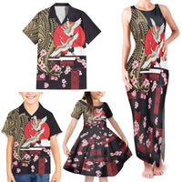 Japanese Culture and Hawaiian Tribal Family Matching Tank Maxi Dress and Hawaiian Shirt Sakura Blossom Tapa Pattern LT03 - Polynesian Pride