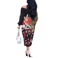 Japanese Culture and Hawaiian Tribal Off The Shoulder Long Sleeve Dress Sakura Blossom Tapa Pattern LT03 - Polynesian Pride