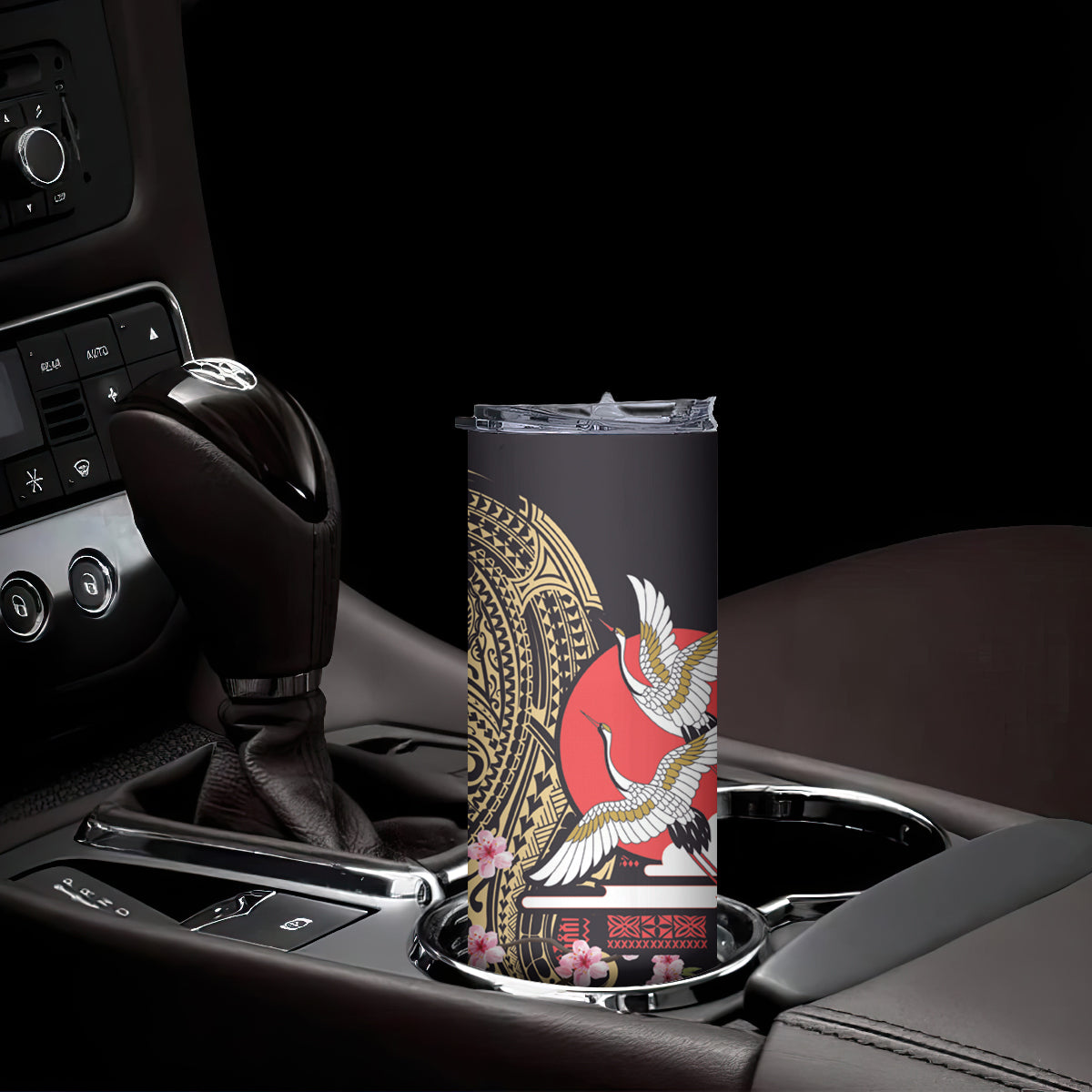Japanese Culture and Hawaiian Tribal Skinny Tumbler Sakura Blossom Tapa Pattern